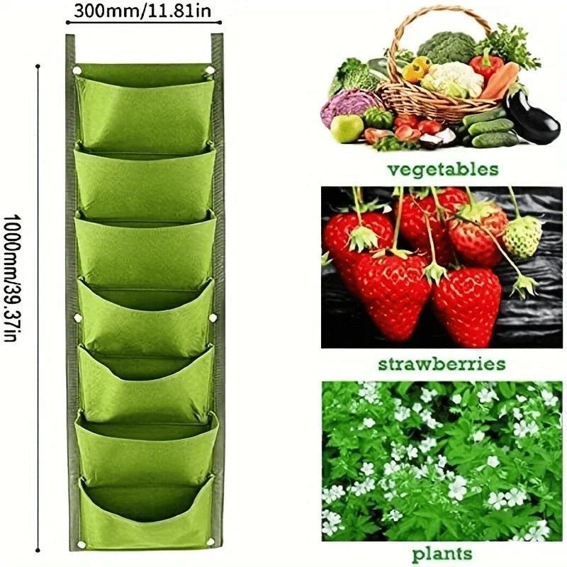 jardinage vertical organiser mural plantes poches fleurs variées tissu texturé métalliques hauteur totale
