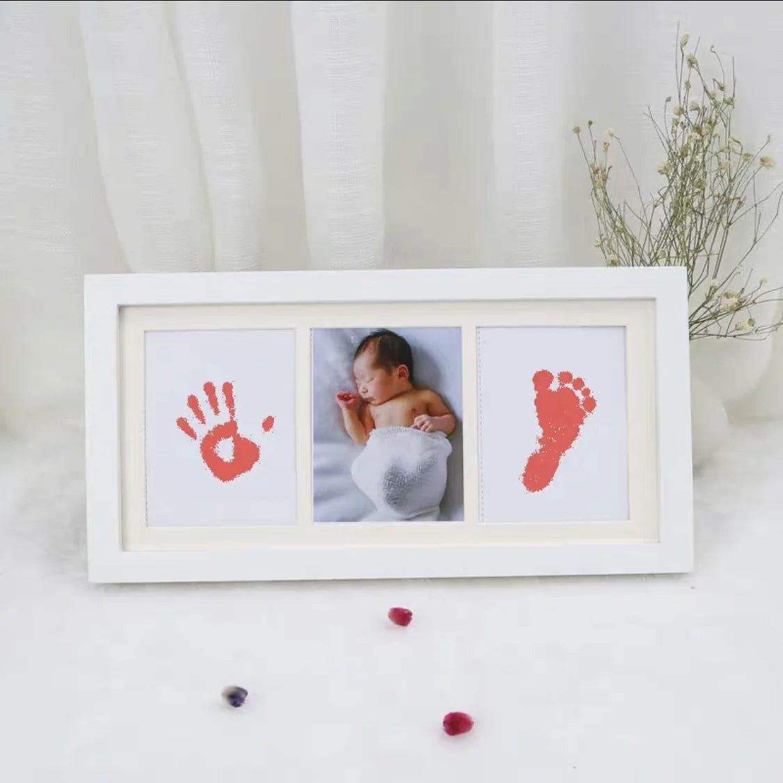 cadre photo enfant empreintes main pied blanc clips classique matériau opacité souvenir croissance