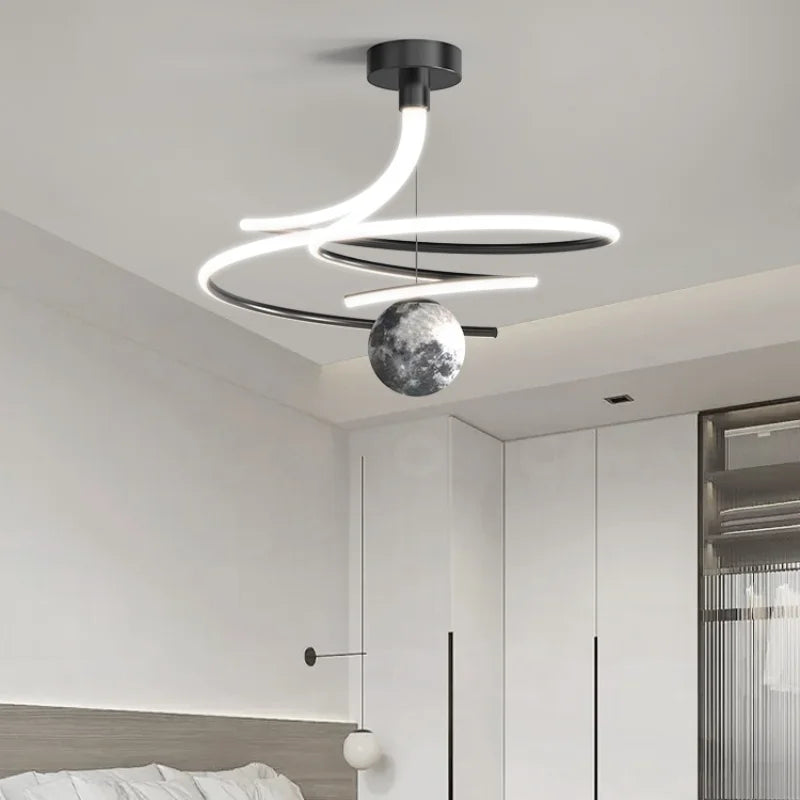 suspension lumineuse moderne minimaliste spirale sphère texturée noir blanc led chambre salon
