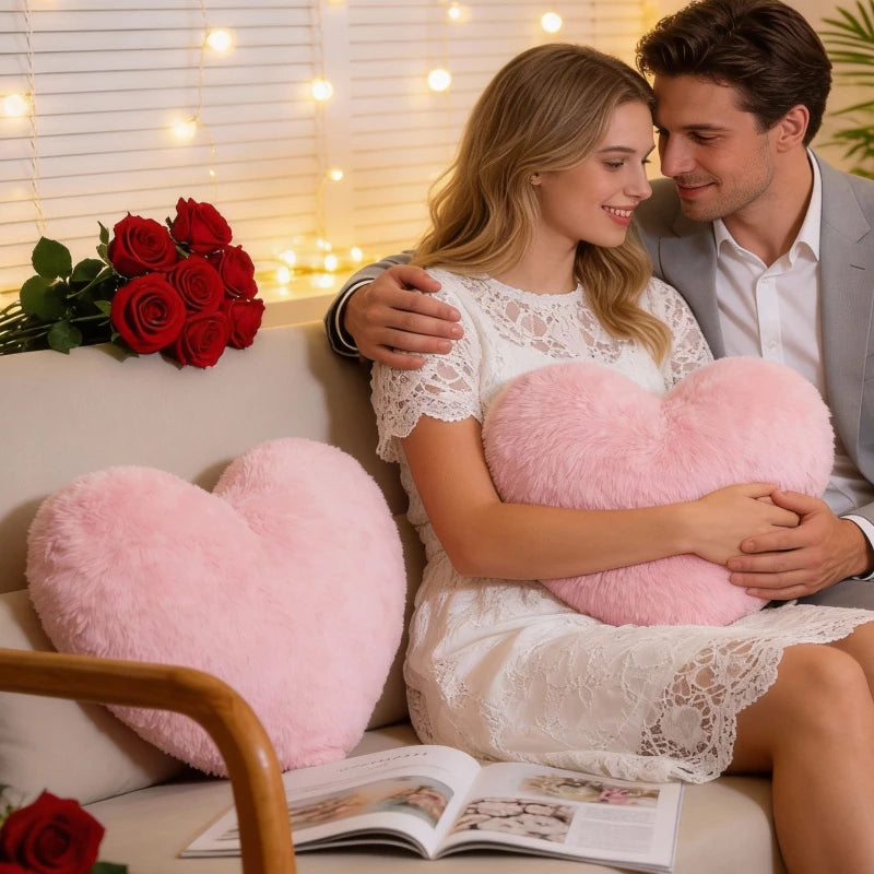 coussin coeur rose pelucheux doux bébé 30x40cm coton lavable salon chambre