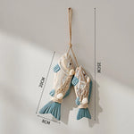 poisson décoratif bois rustique marin cordelette blanc bleu beige brun rayures horizontales coquille