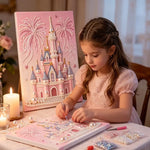 tableau décoratif château blanches rose doré art féerique décoration enfant adulte