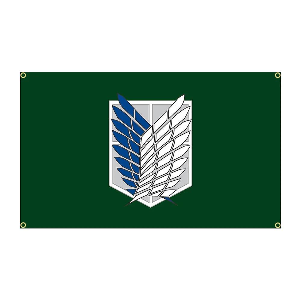 drapeau attack on titan 120x180cm 150x240cm 60x90cm 90x150cm polyester emblème ailes vert foncé decoration