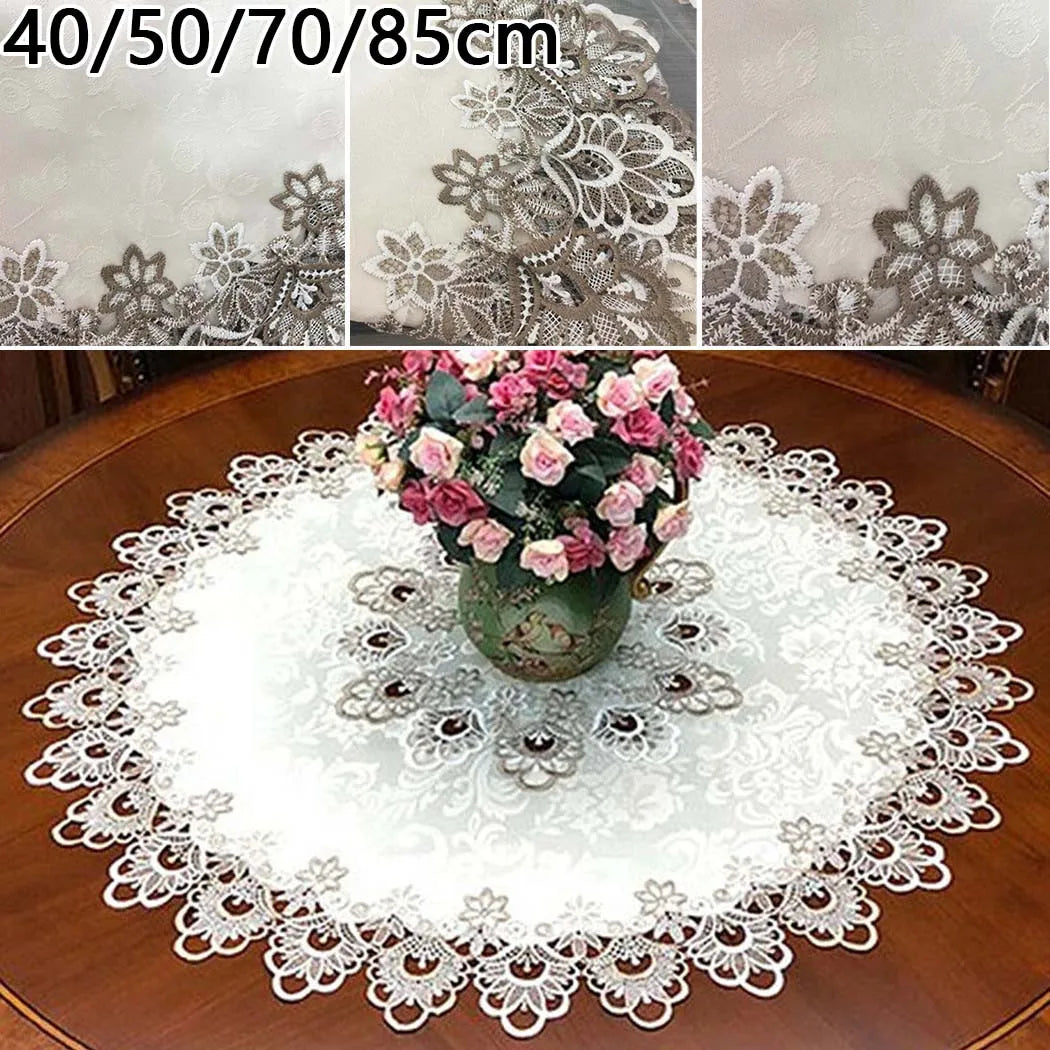 nappe ronde dentelle fleur scintillante élégante vintage romantique blanc beige semi transparente 40 50