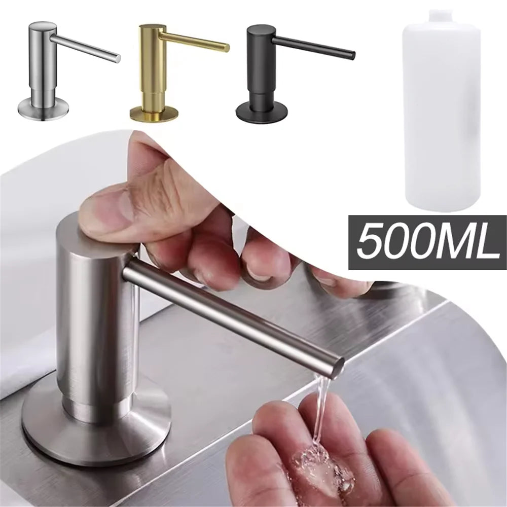 distributeur savon liquide argenté finition brossée moderne minimaliste bouteille 500ml opacité fixations accessoire salle