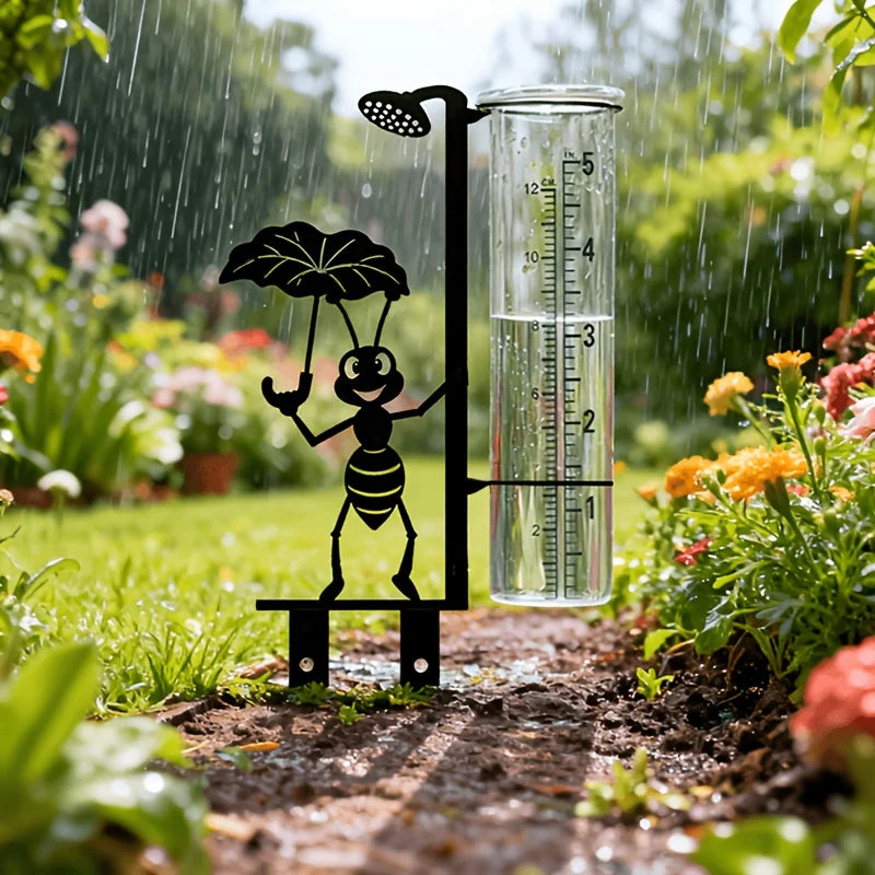 thermomètre pluie transparent fourmi moderne jardin plaque métallique noire tube