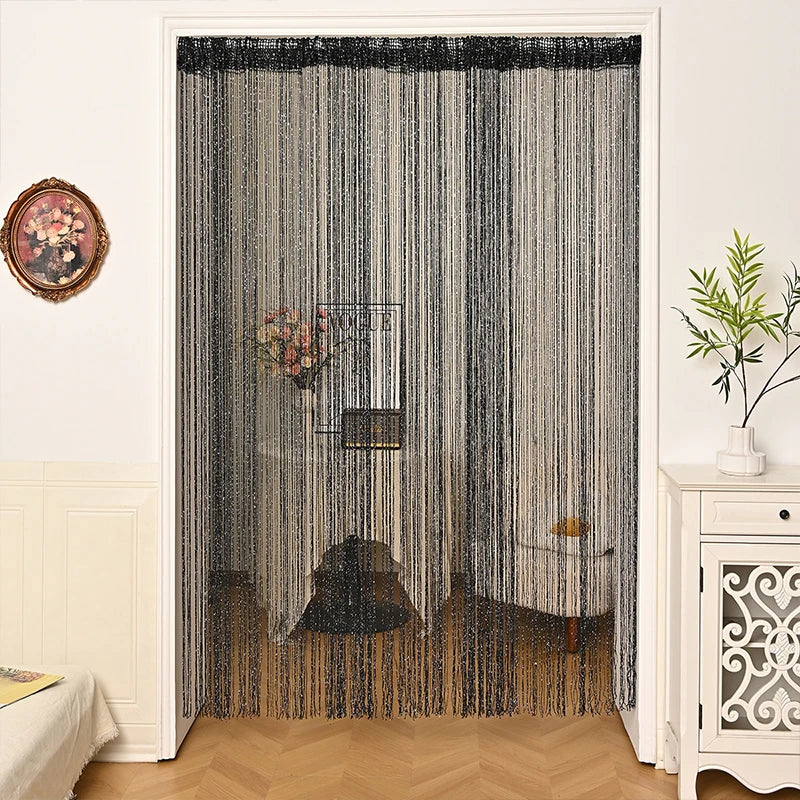 rideau porte transparent franges decoratif or violet rose moderne chambre