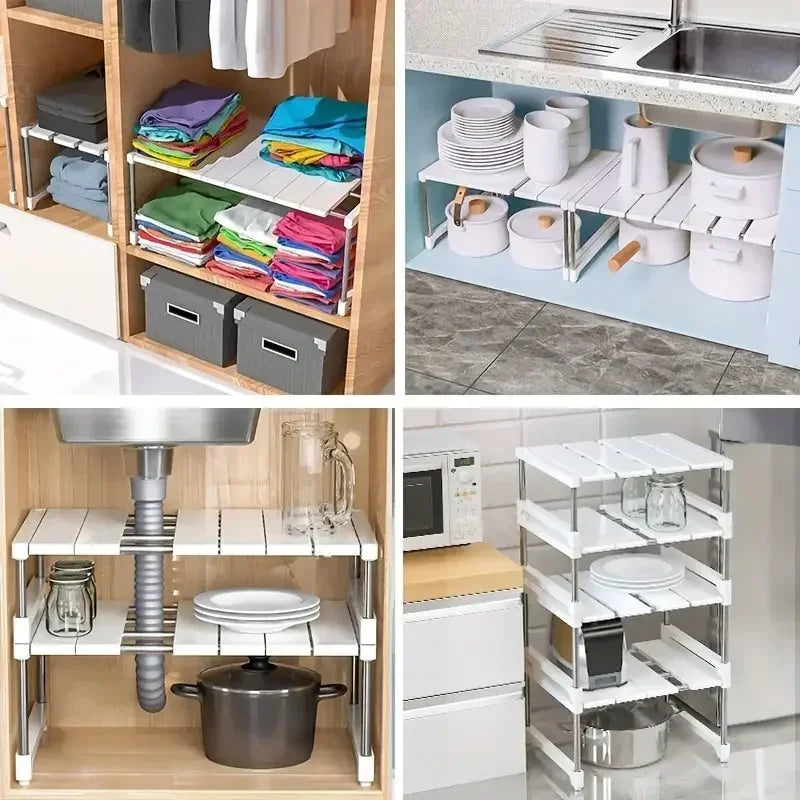 étagère cuisine pliable blanc gris moderne clips plastique métal extensible 54 75cm