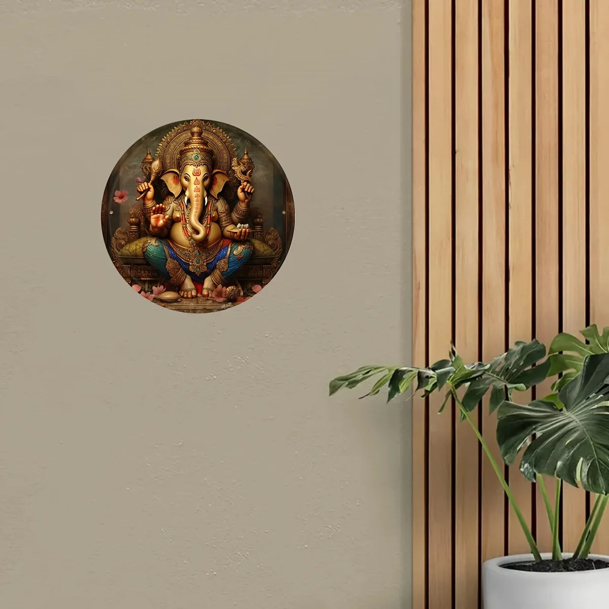 Décoration murale ronde ornement Ganesha semi translucide 20cm dia fixations
