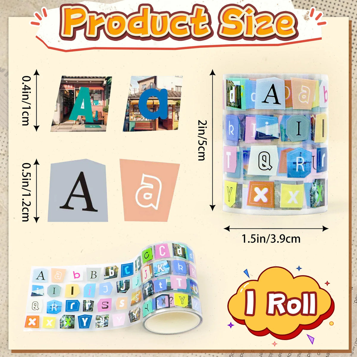 autocollants lettres alphabet multicolores patchwork scrapbooking diy enfants rouleaux adhésifs urbain original