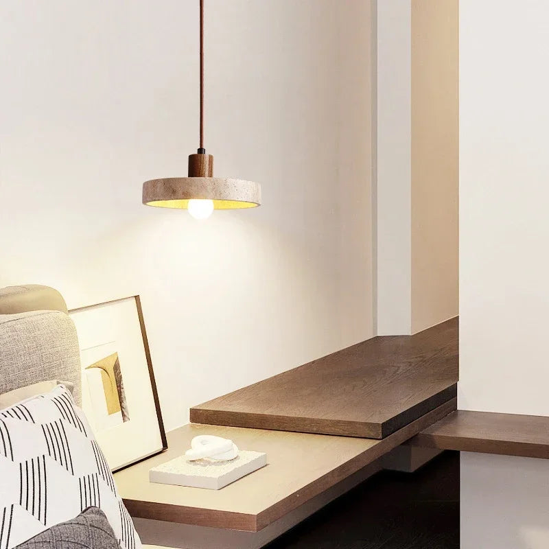suspension lumineuse pierre gris moderne câble suspendu 3000K 6000K bois foncé