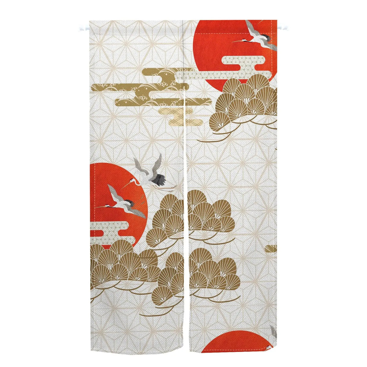 rideau porte art japonais fleurs cerisier ondulé opaque crochets moderne blanc rouge noir
