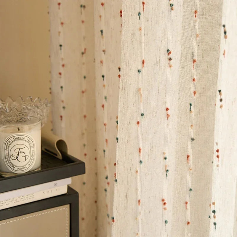 rideau moderne semi transparent polyester motifs petits points colorés salon chambre 150cm 200cm 250cm