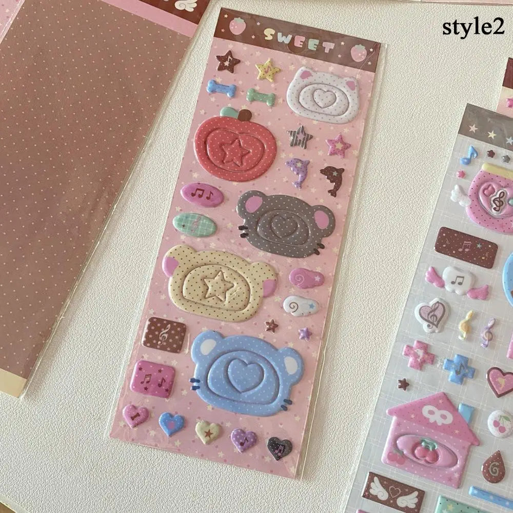 stickers 3d bulles kawaii animaux coeurs étoiles maison ours chauves souris pompons cloches journal