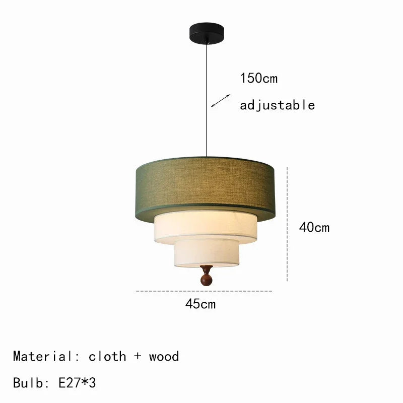 suspension lumineuse moderne trois abat jours tissu vert olive classique