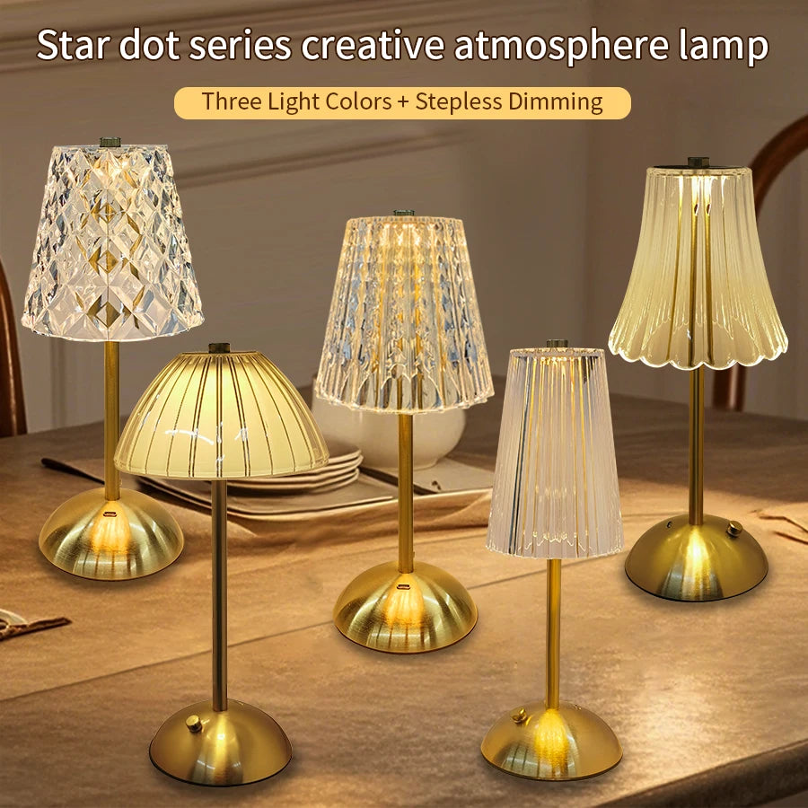 lampe table moderne or transparent géométrique rechargeable sensoriel chambre coucher led