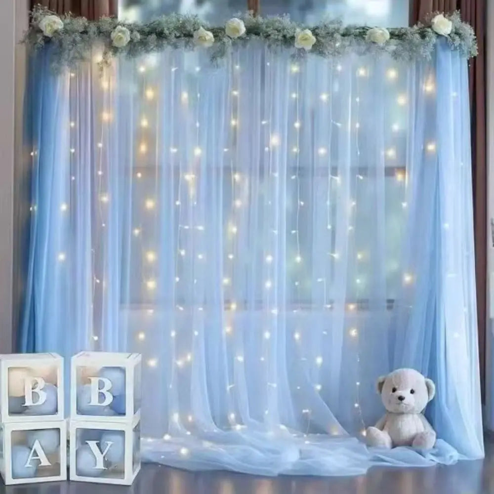 rideau deco blanc beige bleu clair transparent finement tissé classique élégant 6m 75cm polyester