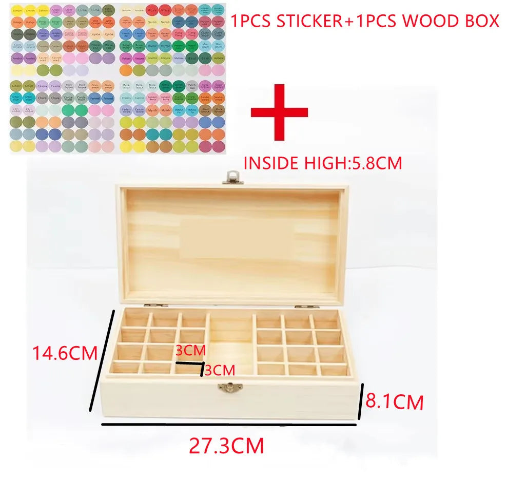 boîte rangement bois huiles essentielles 25 compartiments autocollant multicolore respectueux environnement stockage salon