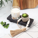 support salle bain bois plateau texturé bouteille savon brosse buvette bougies plantes décorations rustic