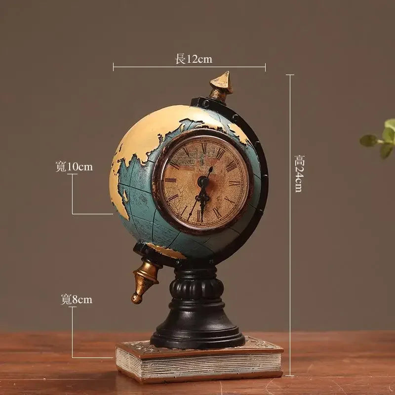 horloge vintage globe terrestre résine bleu marron doré décoration ancien