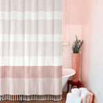 rideau douche polyester bleu clair rayures horizontales plissé moderne opale