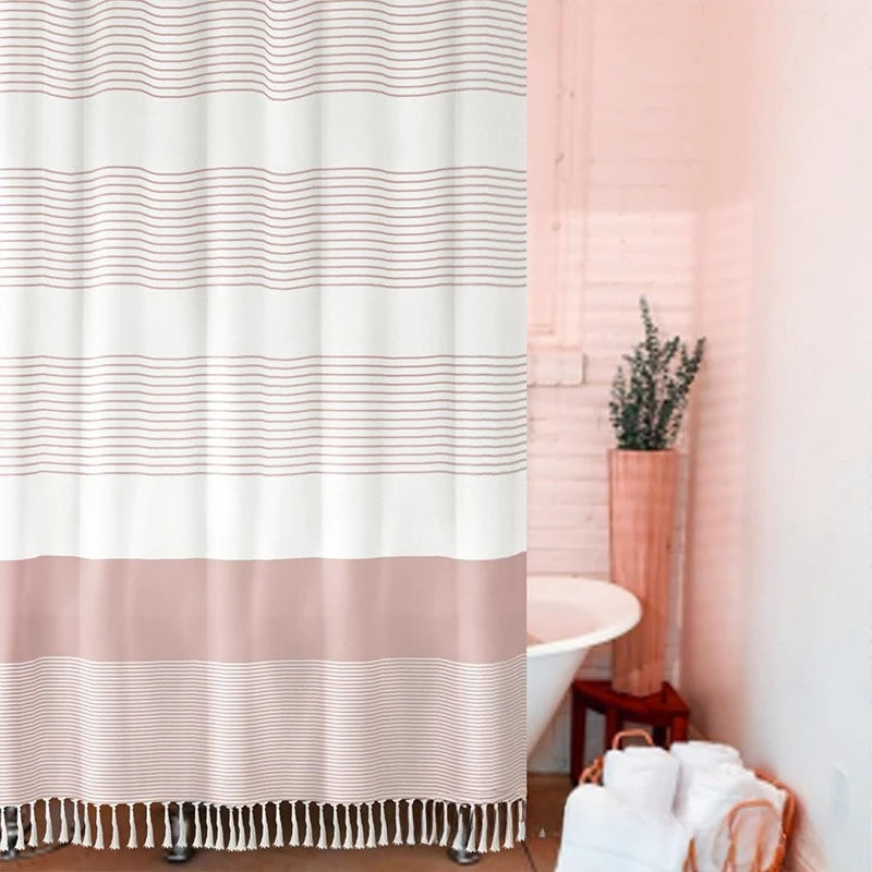 rideau douche polyester bleu clair rayures horizontales plissé moderne opale