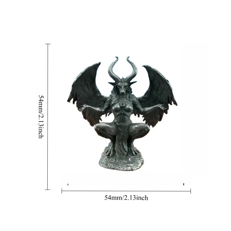 statue décorative créature mythologique féminine cornes ailes gris argent texture rugueuse gothique fantastique demoniaque