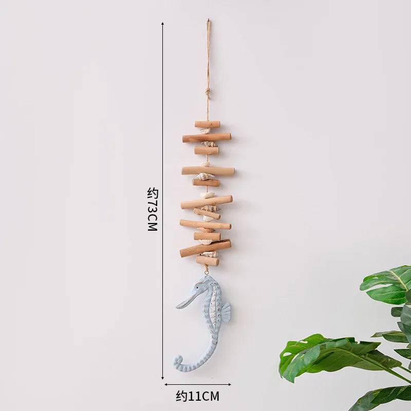 décoration murale hippocampe bois flotté coquillage suspension intérieur thème marin plage