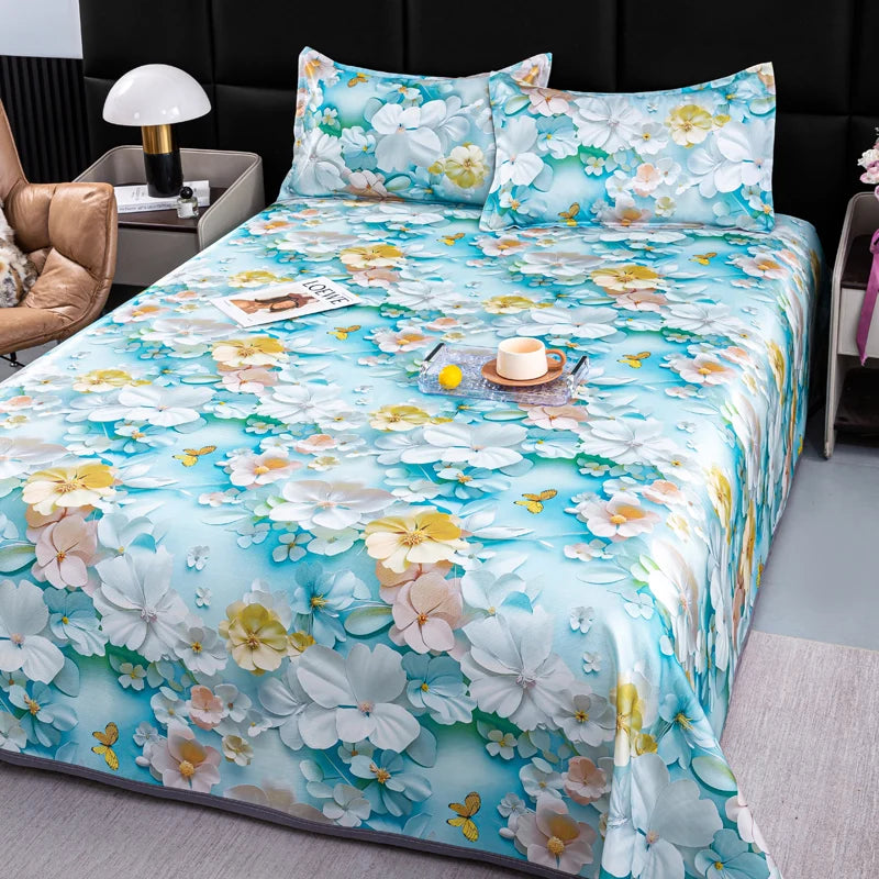 drap lit complet fleurs classique vert clair bleu clair beige violet rose adultes chambre