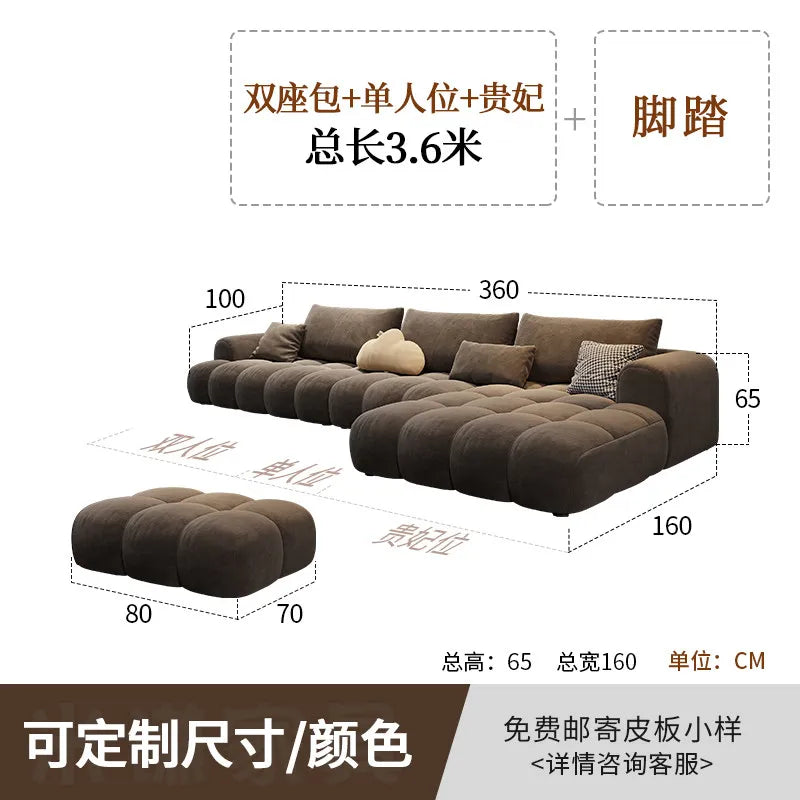 canapé moderne marron clair velours forme 300cm salon bois minimaliste coussins cœur