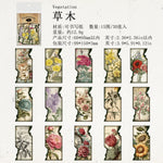 autocollants vintage étiquettes décoratives motifs floraux rubans boutons blanc marron beige instruments musicaux
