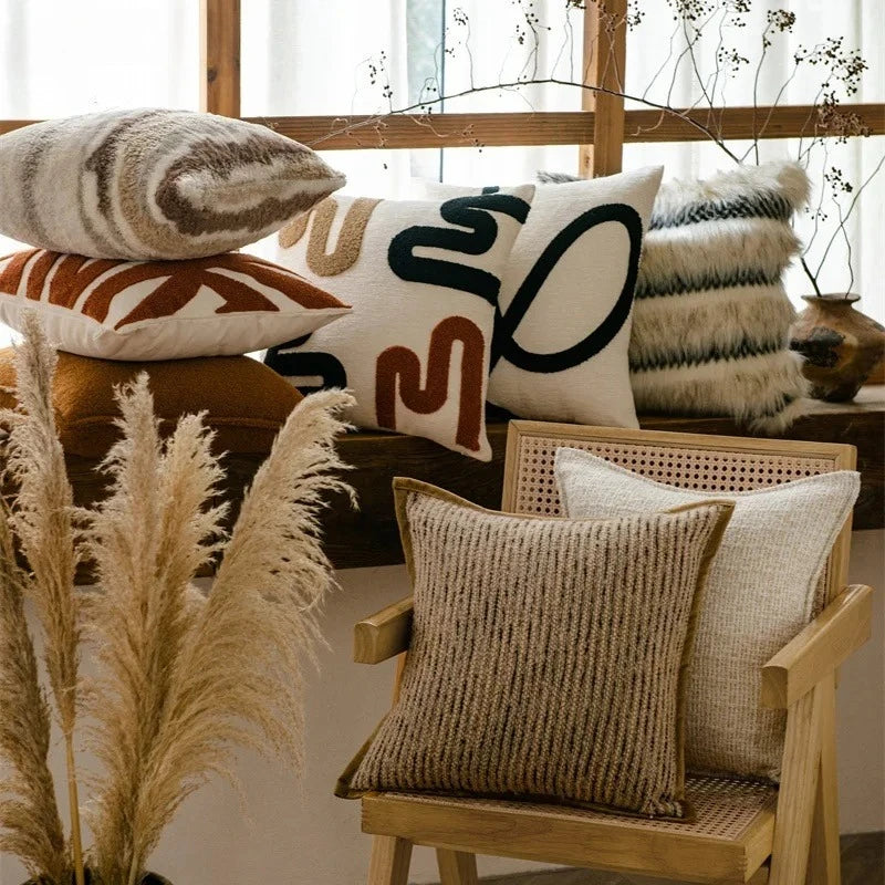 housse coussin polyester géométrique moderne beige marron noir decoration canapé voiture