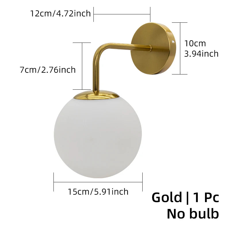 applique murale moderne or pvc boule ronde éclairage led double ampoule e27intérieur chambre dorée