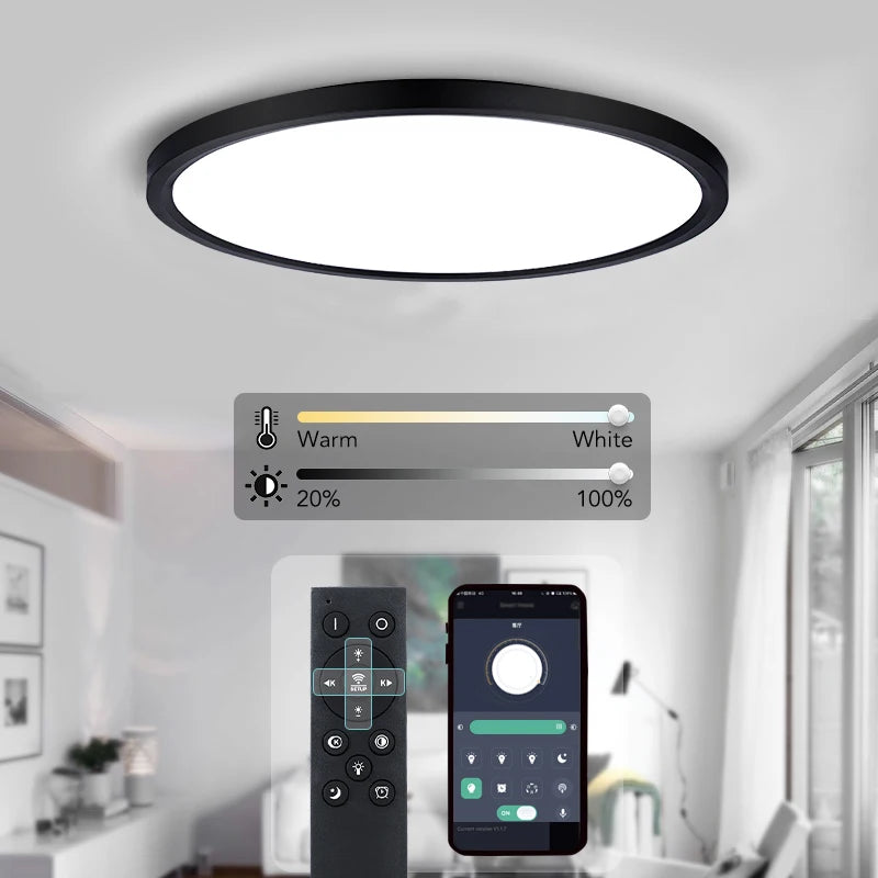 plafonnier led moderne minimaliste noir blanc flux lumineux 2000 82000 télécommande monté surface