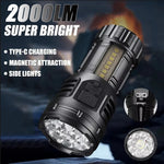 lampe torche noire led rechargeable 9led cob lumiere forte aimantée modernisée robuste