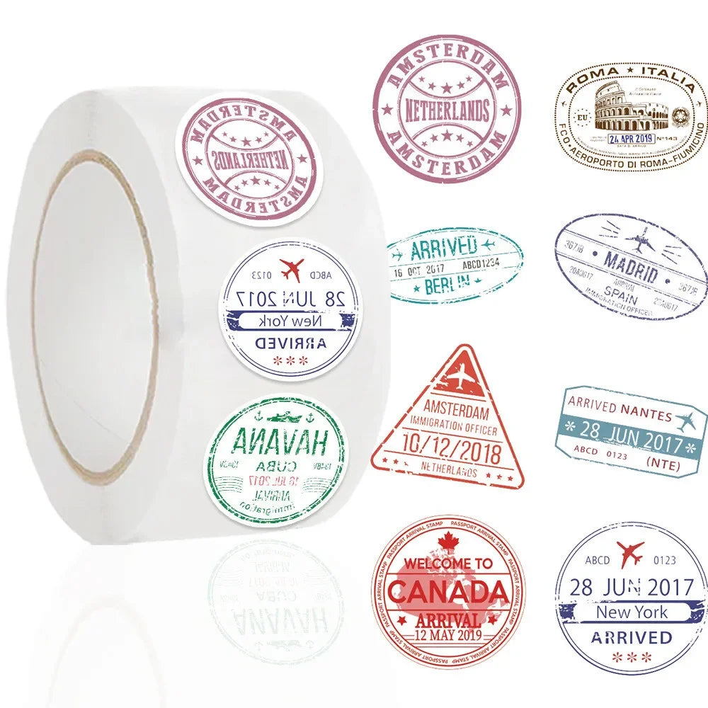 autocollants timbres poste vintage voyage adhésifs blanc rouge vert bleu 500 pièces rouleau