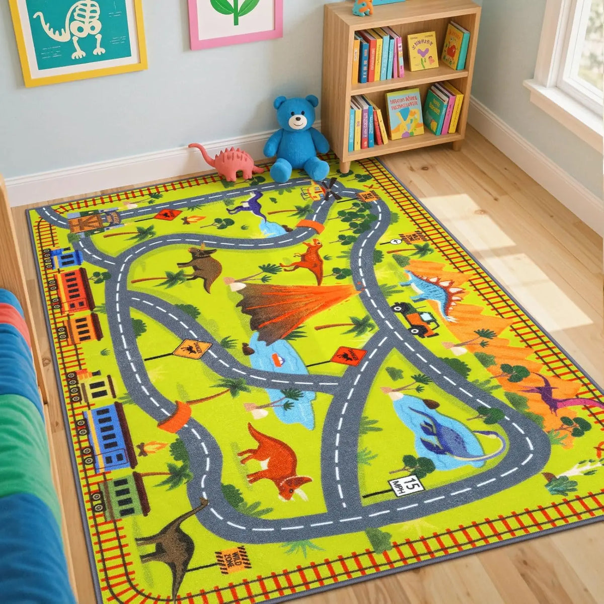 tapis moderne dinosaures routes bâtiments enfant salon décoration extérieur commercialisation polyester