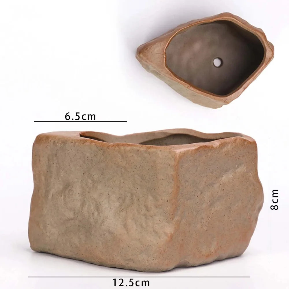 pots céramique succulentes aspect pierre naturelle moderne rustique drainage marron gris