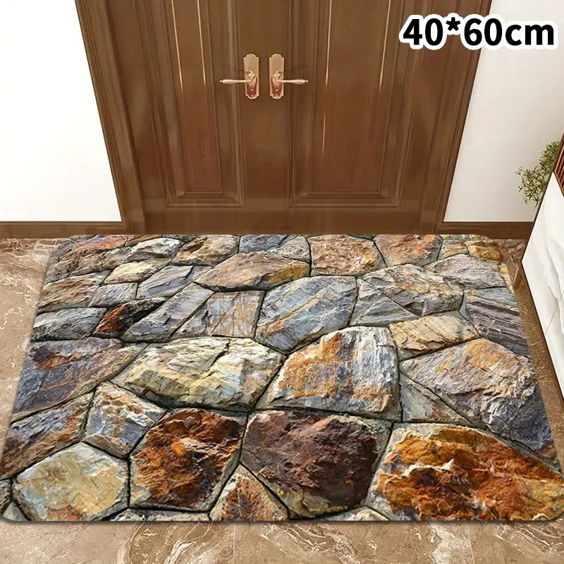 tapis sol gris vert bleu polyester antidérapant moderne réaliste 3d adhésif Pierre eau végétation