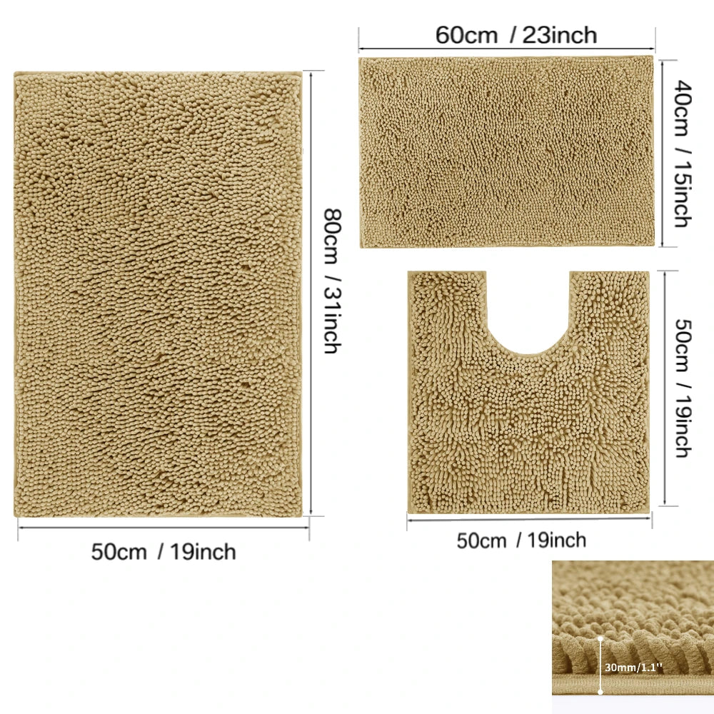ensemble tapis bain chenille doux absorbant secage rapide motif rayures salle bain