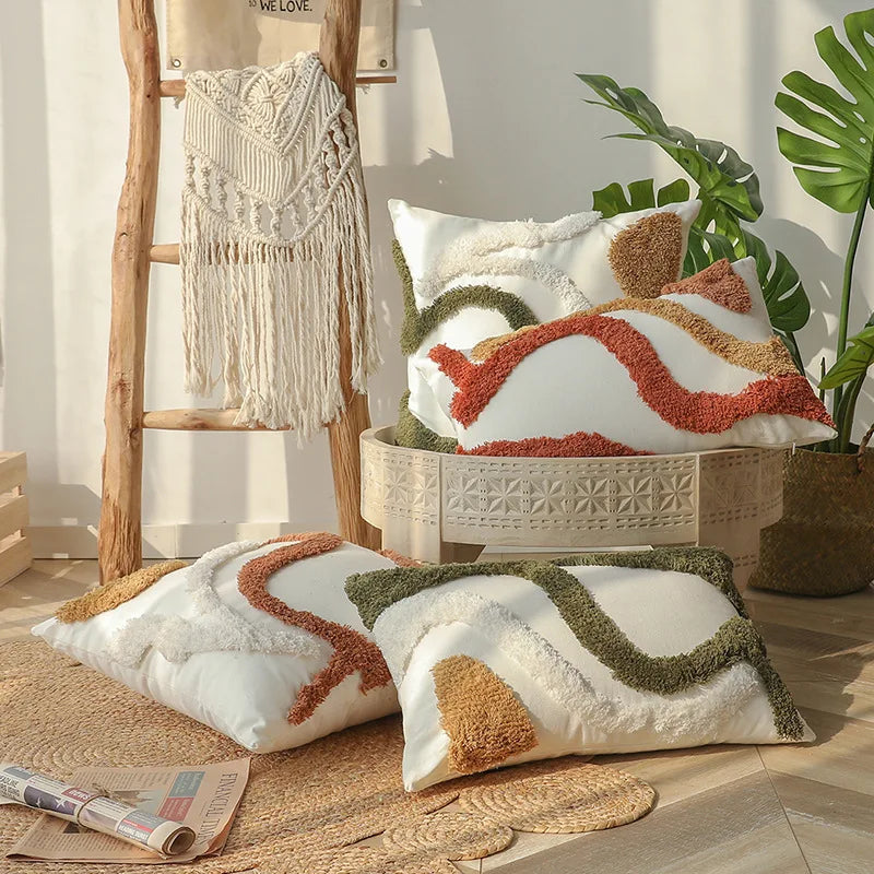 coussin nordique patchwork brodé moderne taie oreiller coton polyester respectueux environnement abstraits 30x50cm 45x45cm