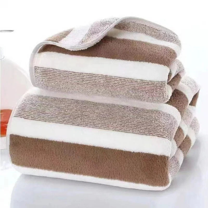 serviettes bain polaire rayures vert gris rose absorbantes épaisse toilette classique domestique
