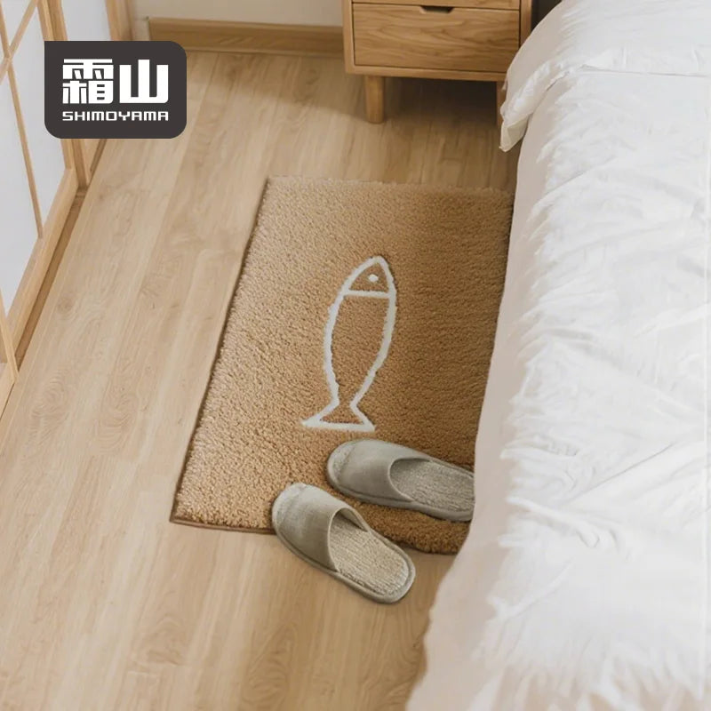tapis sol polyester flocage poisson blanc moderne lavable maison durable