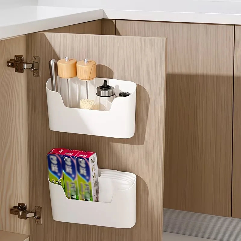 rangement mural adhésif blanc moderne cuisine bouteilles boîtes sans perçage réutilisable plastique