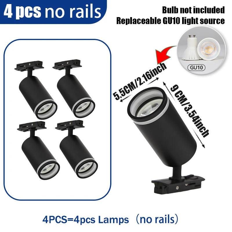 spots lumière rail gu10 noir modernes clips facile flux lumineux élevé certification rohs ccc