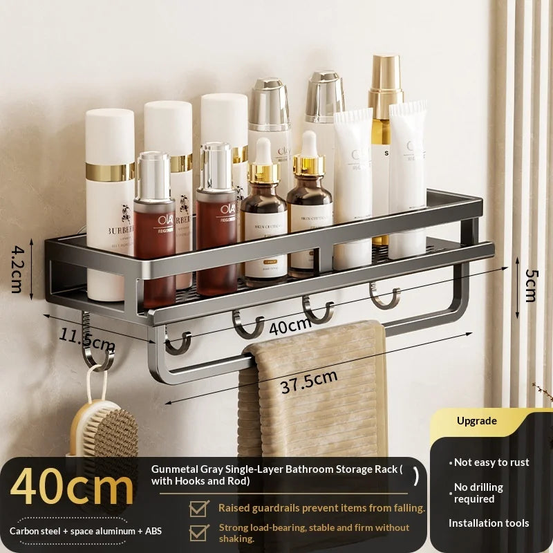étagère murale aluminium perforée noire adhésive salle bain moderne organisateur suspendu toiletterie support