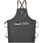 tablier toile coton gris classique poche fermeture boucles métal vintage cuisine chef