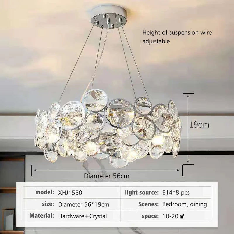 lustre moderne transparent argenté facettes salon chambre élégant pendentif toucher interrupteur