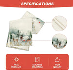 L'image montre des animaux sauvages dans un paysage enneigé, avec un motif décoratif sur un fond blanc. Le produit est résistant à la décoloration, lavable en machine et de haute qualité.