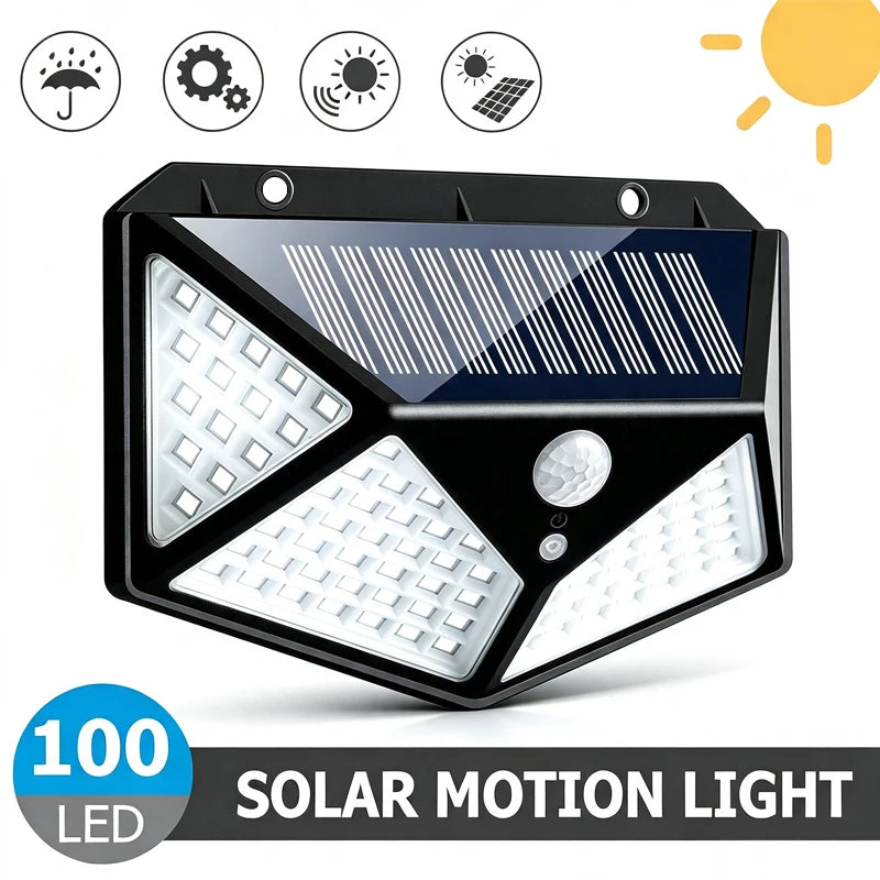 lampe solaire détecteur mouvement 100 led ip65 moderne fixation muraleextérieur jardin garage